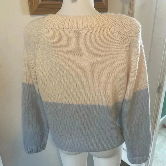 RAG POETS Women’s White Blue Open Knit Sweater Size Small EUC! Color block Swift - Picture 3 of 4